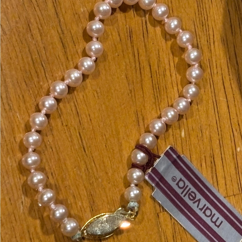 Vintage Marvella Faux Pearl Bracelet Made in Japan Gold Filigree Clasp